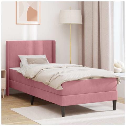 Struttura del letto con materasso Rosa 90 x 200 cm Velluto - Foto 2