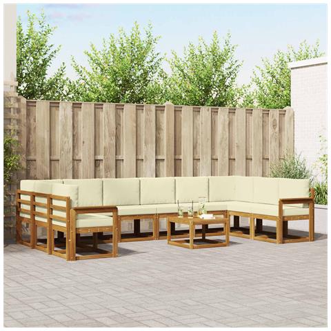 Set di divani da esterno con cuscino 11 pcs Naturale e Crema - Foto 2
