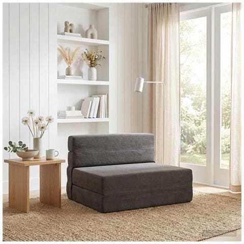 Divano Letto Pieghevole Grigio Scuro 70 x 72 x 60 cm Tessuto - Foto 2