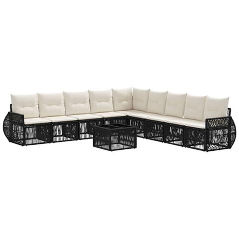 Set Divano da Giardino 10 pcs Nero e Bianco Crema polyrattan - Foto 1