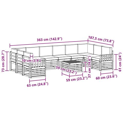 Set di divani da esterno 8 pcs Bianco e Crema 59 x 59 x 37 cm - Foto 9