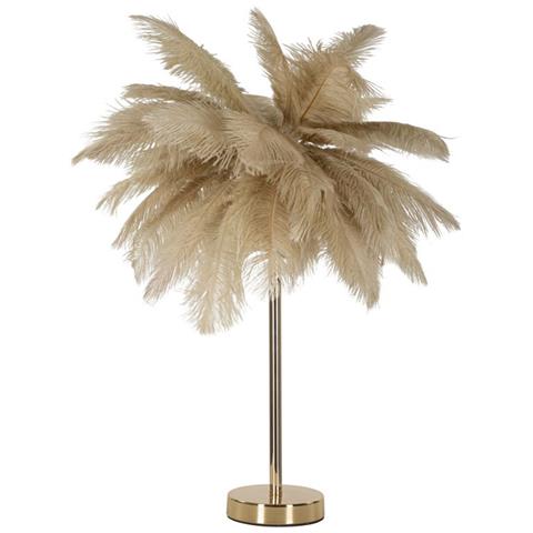 Lampada Da Tavolo Palm Cammello In Metallo Dorato Con Piume Di Struzzo - Foto 1