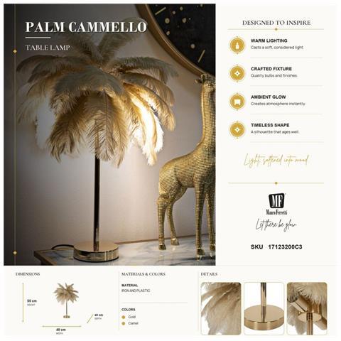 Lampada Da Tavolo Palm Cammello In Metallo Dorato Con Piume Di Struzzo - Foto 7