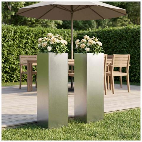 Vaso da giardino 2 pz Argento 20 x 20 x 75 cm Acciaio Inox - Foto 2