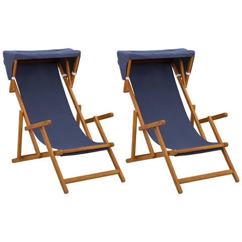 Lettino 2 pcs 3 Posizione Legno di Eucalipto Massello Blu - Foto 1