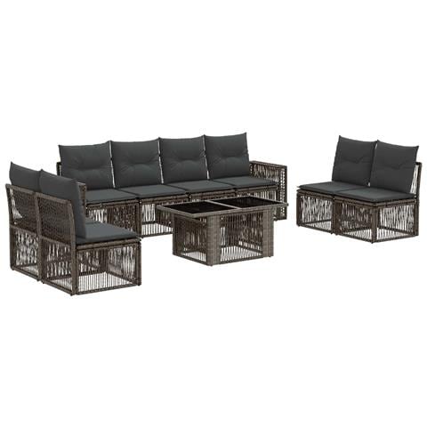 Set Divano da Giardino 9 pz Grigio e Grigio Scuro polyrattan - Foto 1