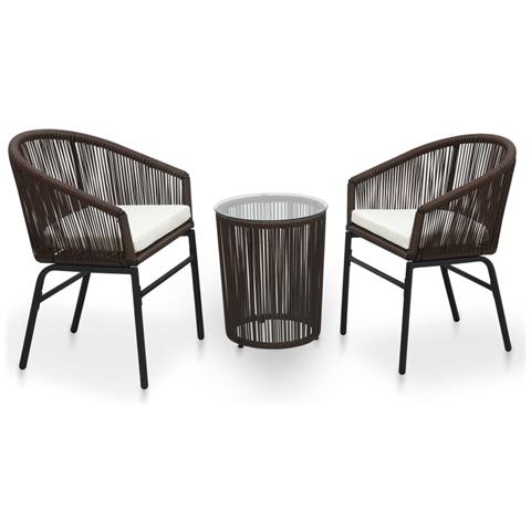 Set Da Bistro 3 Pz Con Cuscini In Rattan Pvc Marrone - Foto 1