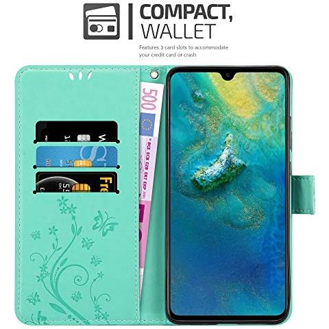 Custodia Compatibile Con Huawei Mate 20 In Turchese Fiore - Coperchio Protettivo In Design Floreale Con Chiusura Magnetica, Funzione Stand E Slot Per Carte - Foto 2