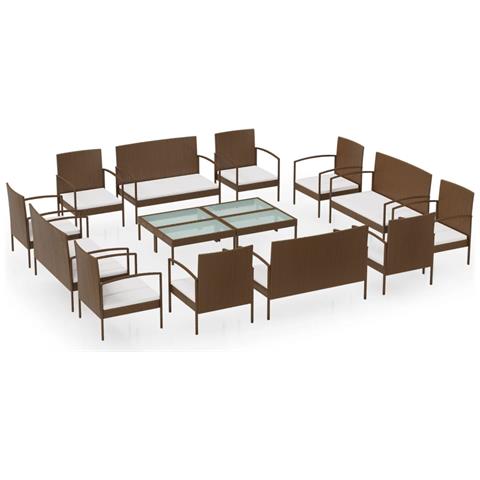 Set Divani Da Giardino 16 Pz Con Cuscini In Polyrattan Marrone - Foto 1