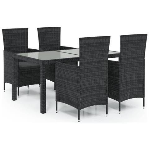 Set Mobili Da Giardino 5 Pz Con Cuscini In Polyrattan Nero - Foto 1
