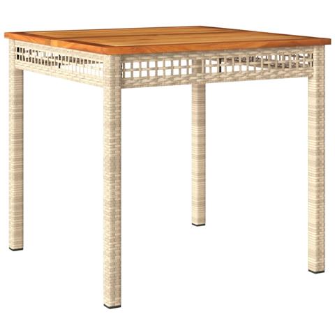 Tavolo Da Giardino Beige 80x80x75 Cm Polyrattan E Legno Acacia - Foto 2