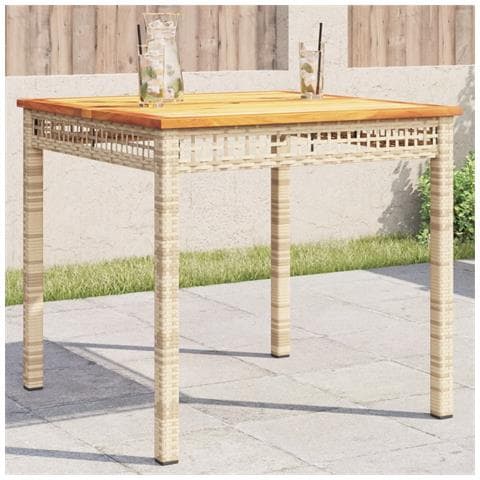 Tavolo Da Giardino Beige 80x80x75 Cm Polyrattan E Legno Acacia - Foto 1