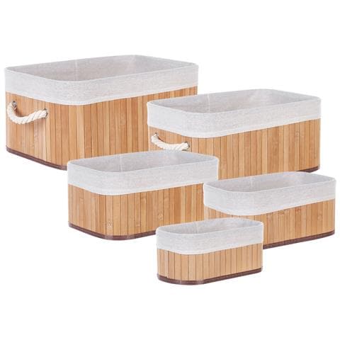 Set Di 5 Cestini Talpe Legno Di Bambù Marrone Chiaro - Foto 2