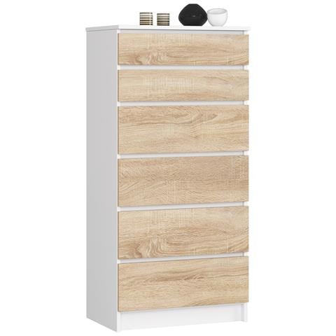 Cassettiera K60, 6 cassetti, 60x40x130 cm, Colore Bianco e Sonoma Quercia - Foto 1