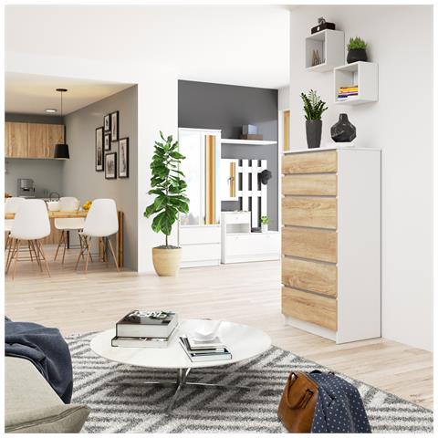 Cassettiera K60, 6 cassetti, 60x40x130 cm, Colore Bianco e Sonoma Quercia - Foto 6