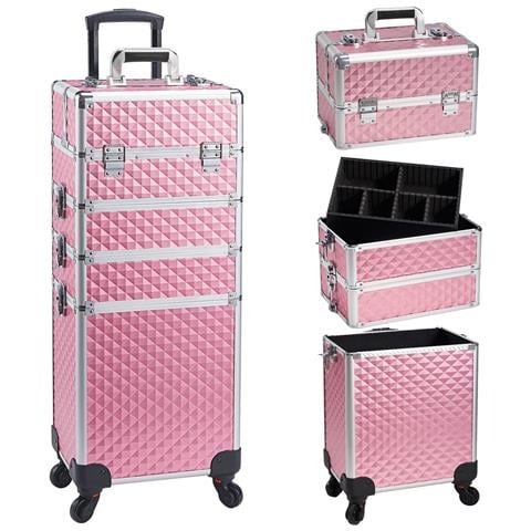 Trolley Makeup 4in1 Valigetta Rosa Trucco Estetista Beauty Case Ruote Staccabili - Foto 1