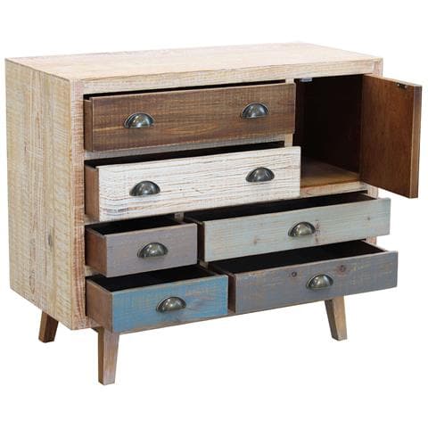 Mobile In Legno Con 6 Cassetti E 1 Anta 90x40xh75 Cm Klaus - Foto 2