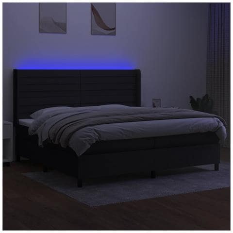 Letto A Molle Materasso E Led Nero 200x200cm In Tessuto - Foto 2
