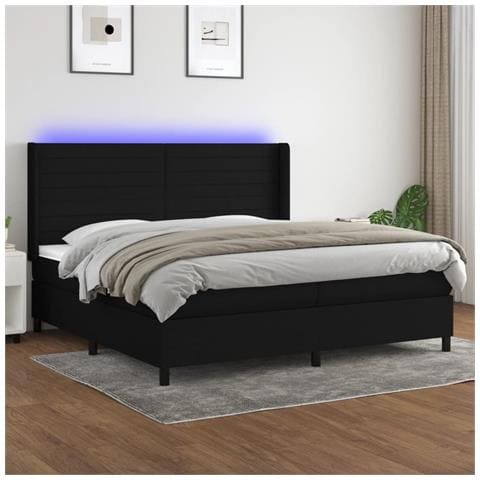 Letto A Molle Materasso E Led Nero 200x200cm In Tessuto - Foto 8