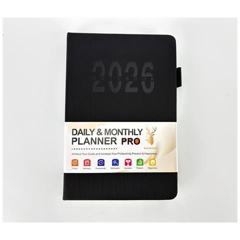 Agenda Giornaliera 2026 - Quaderno A Righe Nere A5 Con Cinturino (180 Fogli) - Foto 6