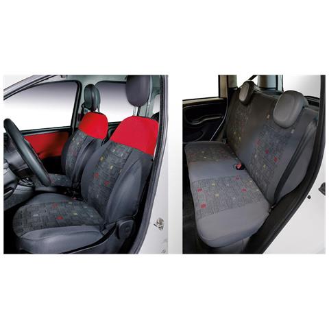 Serie Completa Coprisedili Personalizzati Fiat Panda 12> 4 Posti Post. Intero Tess. Misto Cotone Quadri Grigio/rosso - Foto 1