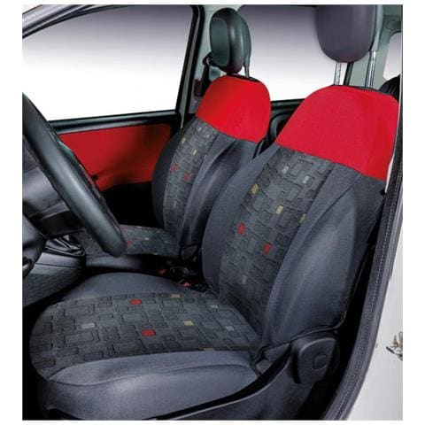 Serie Completa Coprisedili Personalizzati Fiat Panda 12> 4 Posti Post. Intero Tess. Misto Cotone Quadri Grigio/rosso - Foto 2