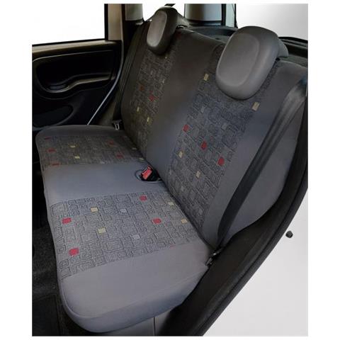 Serie Completa Coprisedili Personalizzati Fiat Panda 12> 4 Posti Post. Intero Tess. Misto Cotone Quadri Grigio/rosso - Foto 3