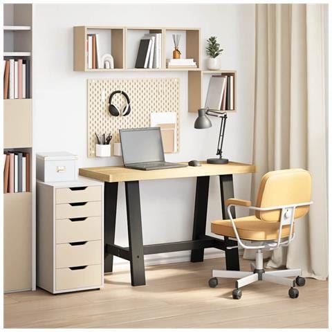 Scrivania Noain Gambe A Forma Di A 120x50x75 Cm Legno Massello - Foto 2
