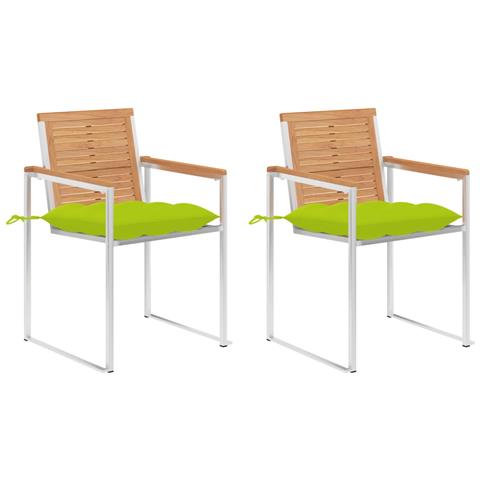 Sedie Da Giardino 2 Pz Con Cuscini In Legno Di Teak E Acciaio - Foto 2