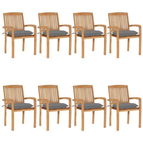 Sedie Da Giardino Impilabili 8 Pz Con Cuscini Massello Di Teak - Foto 2