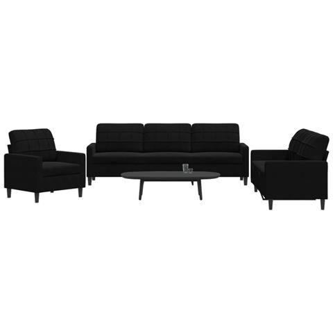 Set di Divani 3 pz con Cuscini Nero in Velluto - Foto 2