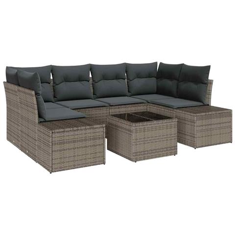 Set di Divani da Giardino da 7 Pezzi con Cuscini Grigio in Polyrattan - Foto 1