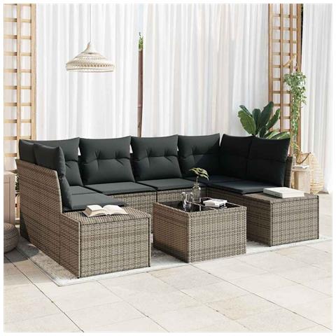 Set di Divani da Giardino da 7 Pezzi con Cuscini Grigio in Polyrattan - Foto 2