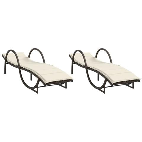 Lettini Prendisole 2 pz con Cuscini Marrone in Polyrattan - Foto 1