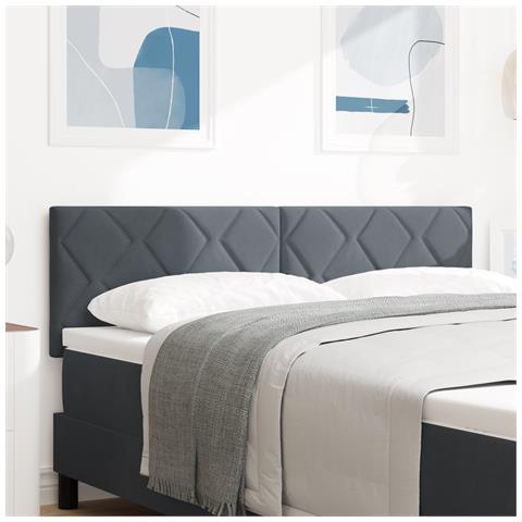 Testiera Design a Blocchi di Diamante Grigio Scuro 140 cm in Velluto - Foto 2