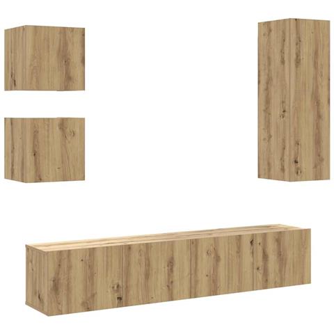 Set Mobile TV 5 pz Montato a Parete Rovere in Legno Multistrato - Foto 1