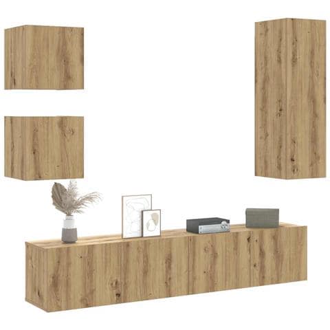 Set Mobile TV 5 pz Montato a Parete Rovere in Legno Multistrato - Foto 2