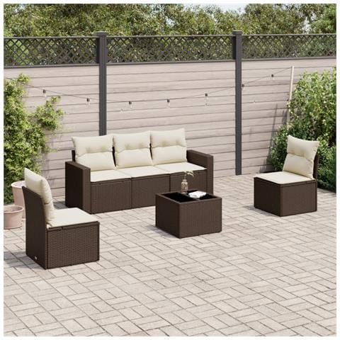 Set Divano da Giardino 6 pz con Cuscini Marrone in Polyrattan - Foto 2