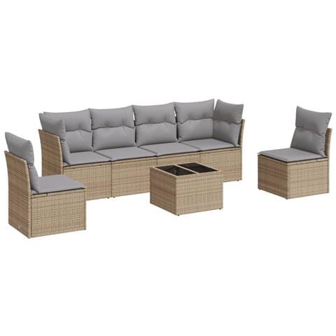 Set Divani da Giardino 7 pz con Cuscini Beige in Polyrattan - Foto 1
