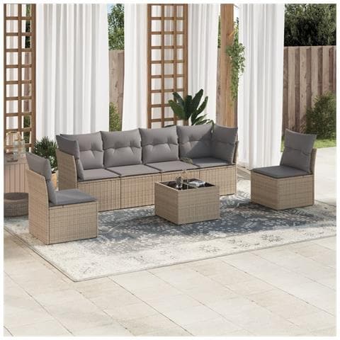Set Divani da Giardino 7 pz con Cuscini Beige in Polyrattan - Foto 2