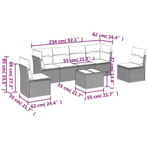 Set Divani da Giardino 7 pz con Cuscini Beige in Polyrattan - Foto 3
