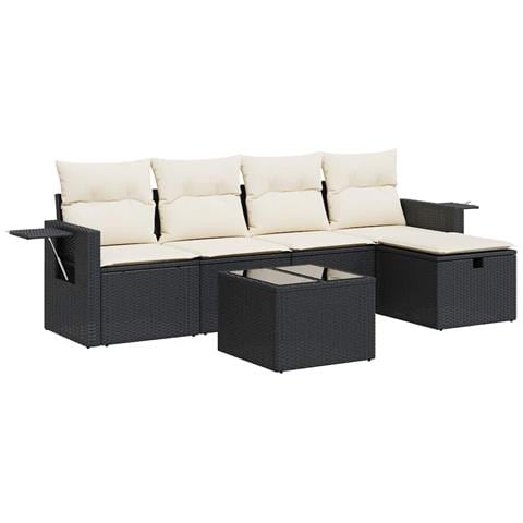 Set Divano da Giardino 6 pz con Cuscini Nero in Polyrattan - Foto 1