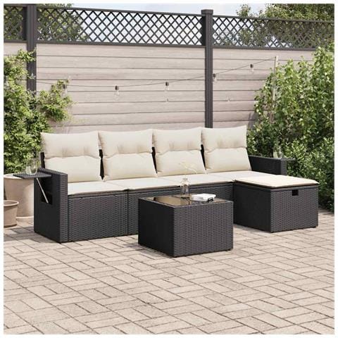 Set Divano da Giardino 6 pz con Cuscini Nero in Polyrattan - Foto 2