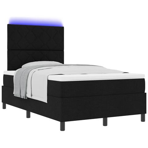 Letto Box Spring con Materasso e Luce LED Nero 120x190 cm Tessuto - Foto 1