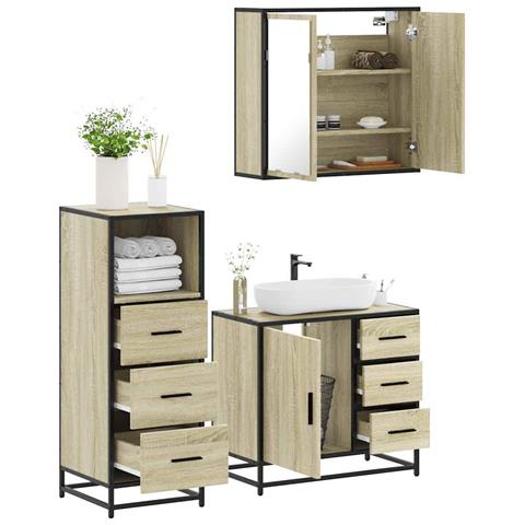 Set Mobili da Bagno 3 pz Rovere Sonoma in Legno Multistrato - Foto 2