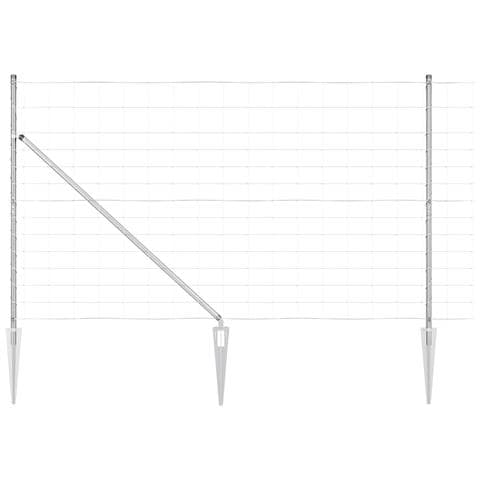 Recinzione per Campi  1.4x50 m Acciaio Zincato, Pali per Recinzione  con Spillo 13 pz Ø32 mm 160 cm Acciaio Zincato - Foto 1