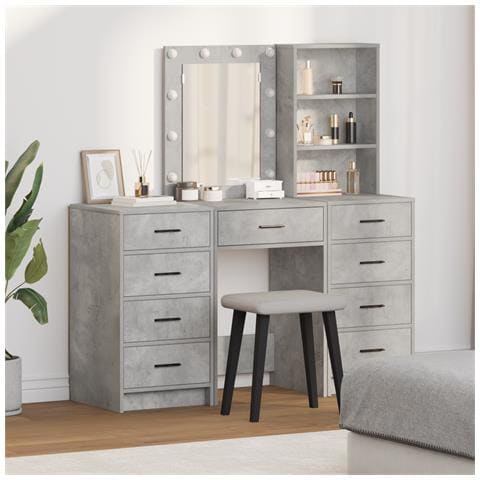 Set da Toeletta in 3 Pezzi con LED - Grigio Cemento Legno Ingegnerizzato - Foto 2