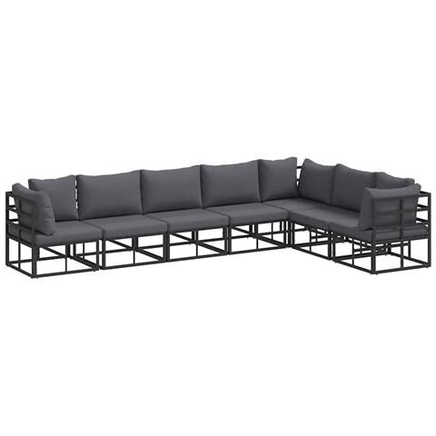 Set Divano da Giardino con cuscino 7 pcs Nero Alluminio - Foto 1