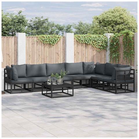 Set Divano da Giardino con cuscino 7 pcs Nero Alluminio - Foto 2