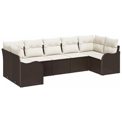 Set Divano da Giardino 7 pcs Marrone e bianco Poly Rattan - Foto 1